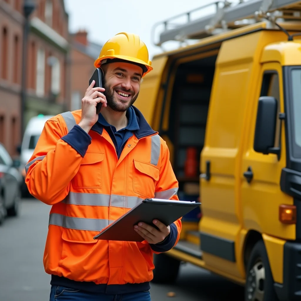 Sheffield drainage engineer ready to help, standing beside a fully equipped service van